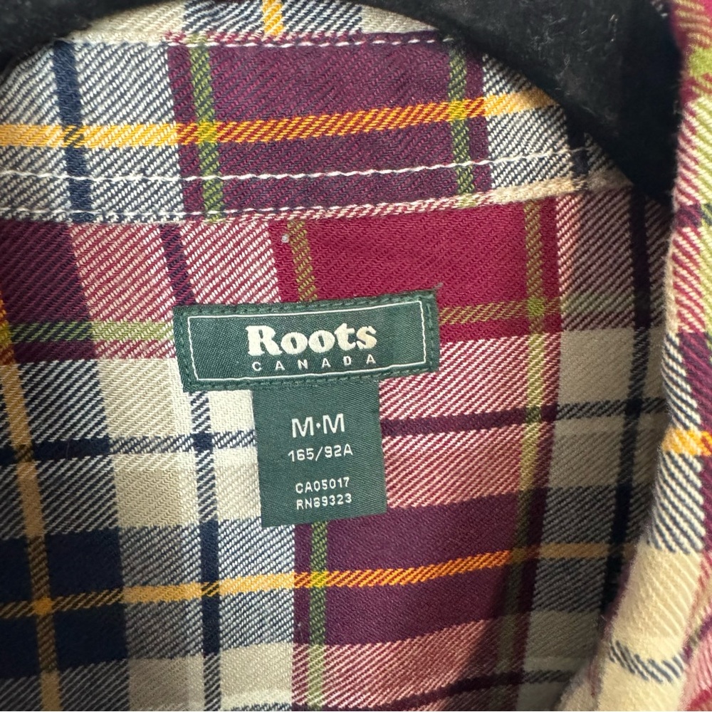 Roots Red Cream Navy Plaid Women’s Flannel Shirt 100% Cotton Cabincore Sz Medium - Picture 3 of 12
